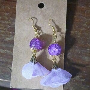 Handmade Elegant Purple and Gold Dangle Earrings